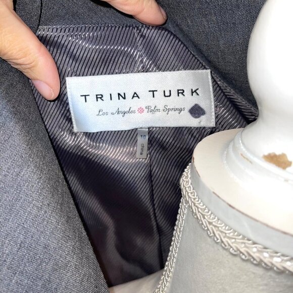 Trina Turk Womens Jacket Gray Size 10 Wool Spandex Blend Peplum Pockets Hook Eye - Picture 4 of 11